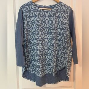 Fresh Produce 3/4 sleeve t blue print 100% USA cotton large